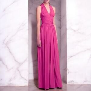 Halston Petunia Pink Evening Gown Size 10 Formal Halter Dress Wedding Prom NEW